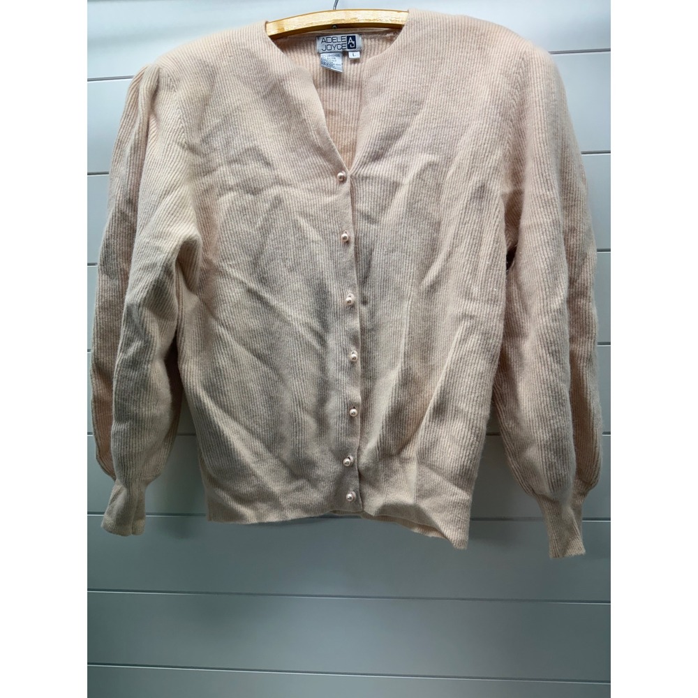 Adele Joyce Vintage Lambswool Angora Pearl Button Cardigan Peach Pink Large